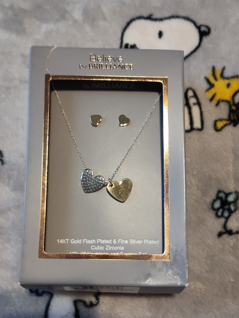 Believe by Brilliance Two-Tone Heart Necklace and Stud Earrings - Gold & Silver